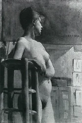 Desnudo femenino con taburetes de estudio